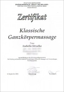 Zertifikat Ganzkörpermassage